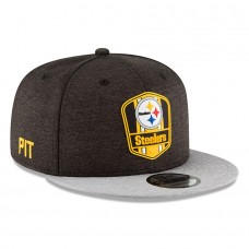 Men's Pittsburgh Steelers New Era Black/Heather Gray 2018 NFL Sideline Road Official 9FIFTY Snapback Adjustable Hat 3058579
